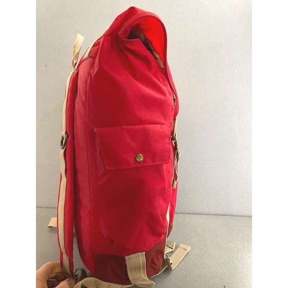 JanSport Heritage Rucksack Backpack Adobe Red Nylon Hiking Bag Tan Straps OOP - Picture 4 of 12
